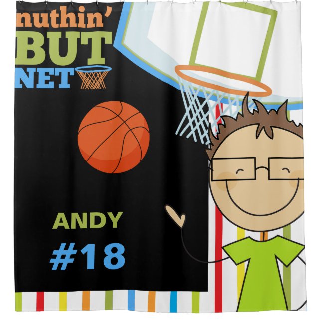 Personalised Name and Number Boys Basketball Shower Curtain (Front)