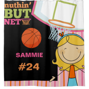 Personalised Name and Number Girls Basketball Shower Curtain