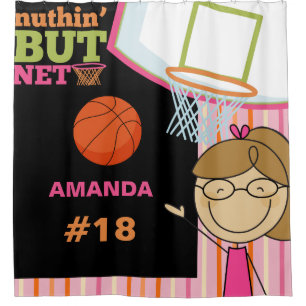 Personalised Name and Number Girls Basketball Shower Curtain