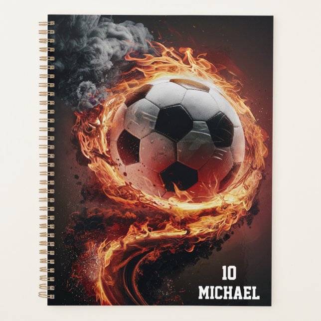 Personalised Name And Number Soccer Ball Football  Planner (Front)