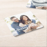 Personalised Name and Photo Square Paper Coaster<br><div class="desc">Personalise this Paper Coaster set with your favourite photo and your name centred near the bottom in a white script. If the text gets lost on your photo, click customise to make the text lighter, darker, or delete it for just the photo background. When you click customise, you can also...</div>