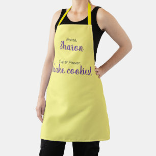 Personalised Name And Super Power Pale Yellow Apron
