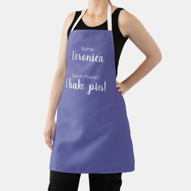 Personalised Name And Super Power Periwinkle Apron (Insitu)