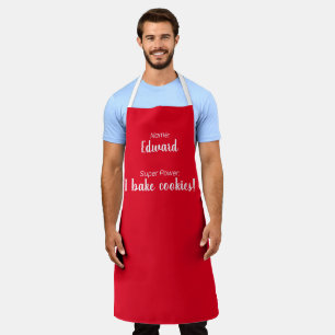 Personalised Name And Super Power Red and White Apron