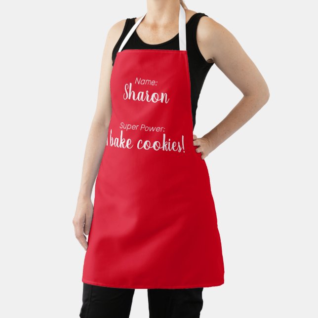 Personalised Name And Super Power Red Apron (Insitu)