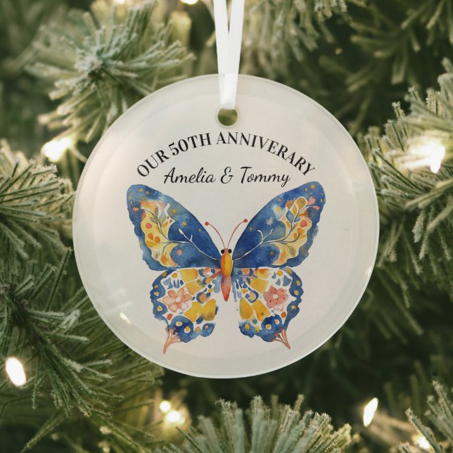 **Personalised Name and Text Anniversary Glass Tree Decoration (Insitu)