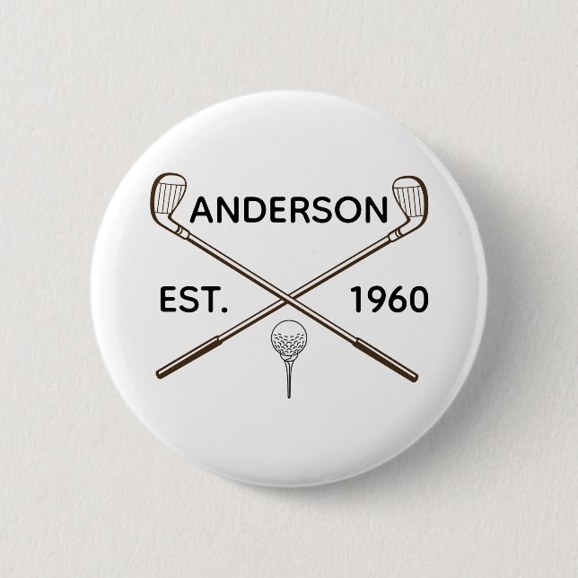 Personalised Name and Year Golf 6 Cm Round Badge (Front)