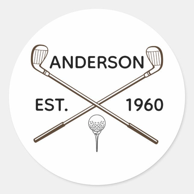 Personalised Name and Year Golf Classic Round Sticker (Front)