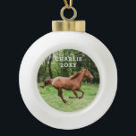 Personalised Name and Year Horse Photo Ceramic Ball Christmas Ornament<br><div class="desc">Ornament with a photo and name of your own horse with dated yaer. Make your own horse photo ornament quickly and easily - lots of ornament types available in the Paper Grape Zazzle Store Pet Ornament Collection!</div>