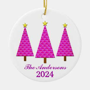 Personalised Name and Year Purple Christmas Trees Ceramic Tree Decoration