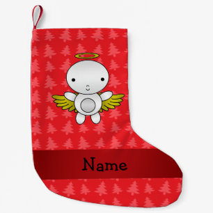 Personalised name angel red christmas trees small christmas stocking