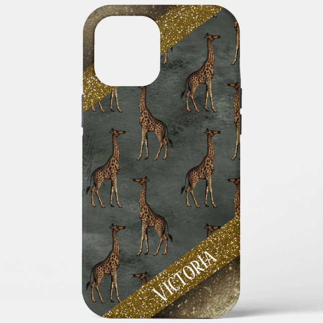 Personalised Name Animal Print Gold Glitter Case-Mate iPhone Case (Back)