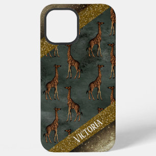Personalised Name Animal Print Gold Glitter iPhone 12 Pro Max Case