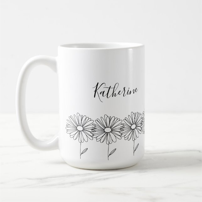 Personalised name April daisy Birth Flower Coffee Mug (Left)