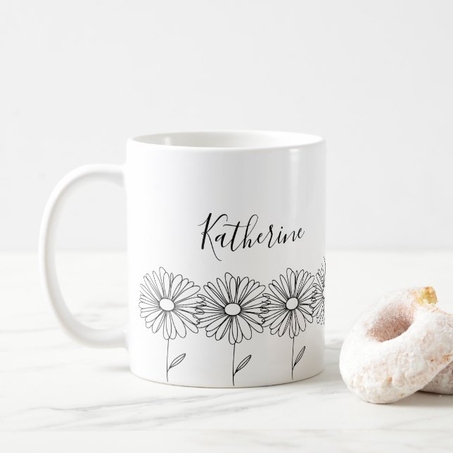 Personalised name April daisy Birth Flower Coffee Mug (With Donut)