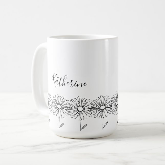 Personalised name April daisy Birth Flower Coffee Mug (Front Left)