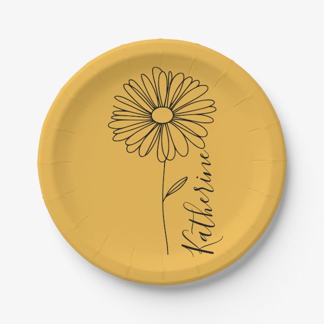 Personalised name April daisy Birth Flower Paper Plate (Front)