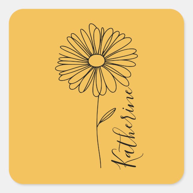 Personalised name April daisy Birth Flower Square Sticker (Front)