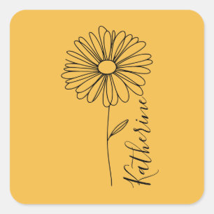Personalised name April daisy Birth Flower Square Sticker
