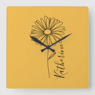 Personalised name April daisy Birth Flower Square Wall Clock