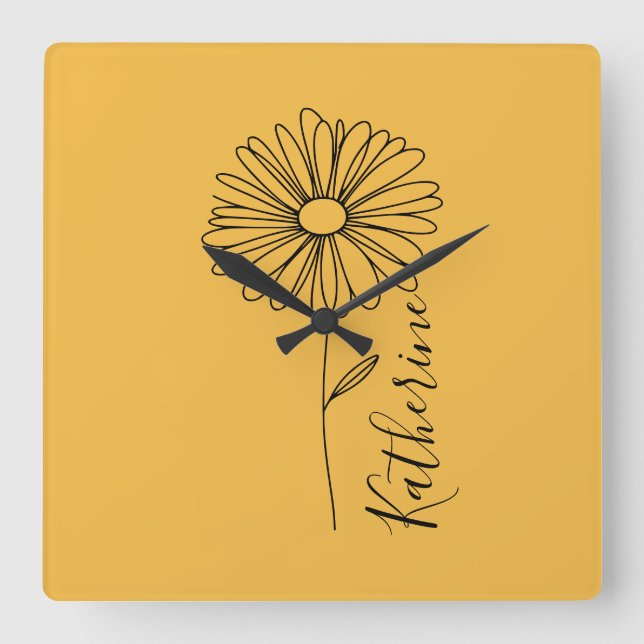 Personalised name April daisy Birth Flower Square Wall Clock (Front)