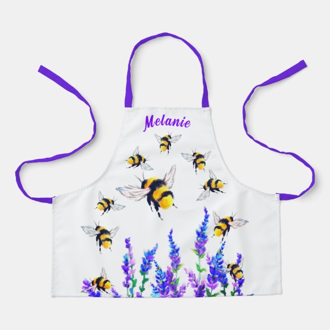 Personalised Name Apron Gift with Bees and Flowers (Front)