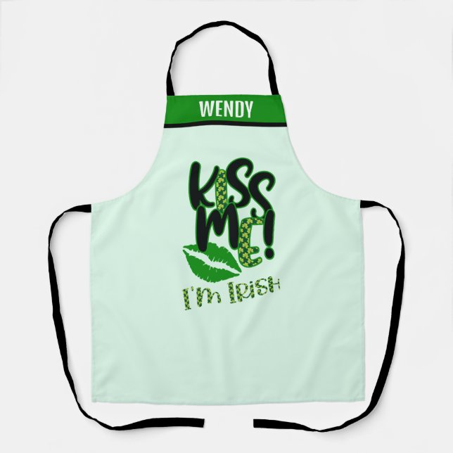 Personalised Name Aprons, Funny Kiss Me I'm Irish Apron (Front)