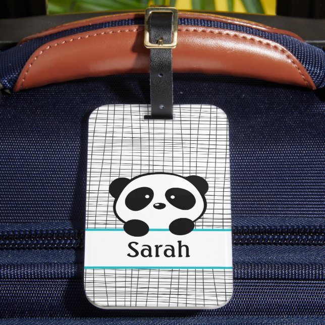 Personalised Name Aqua Panda Bear Luggage Tag (Front Insitu 2)