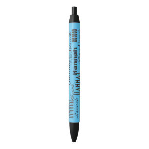Personalised Name Aqua Sky and Black Black Ink Pen
