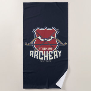 Personalised NAME Archery Sports Recurve Bow Arrow Beach Towel