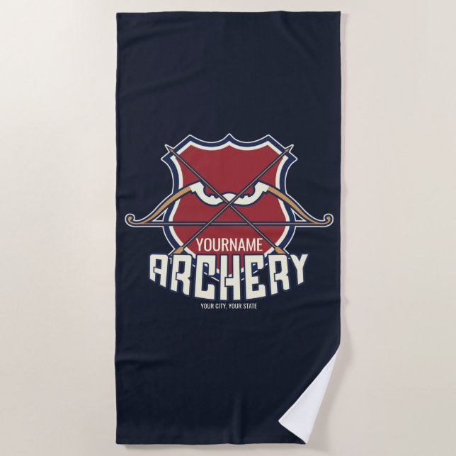 Personalised NAME Archery Sports Recurve Bow Arrow Beach Towel (Front)