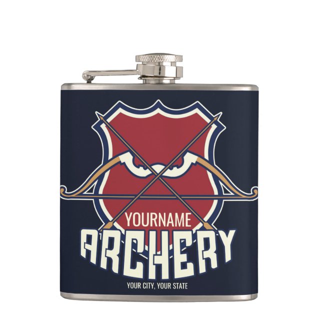 Personalised NAME Archery Sports Recurve Bow Arrow Hip Flask (Front)