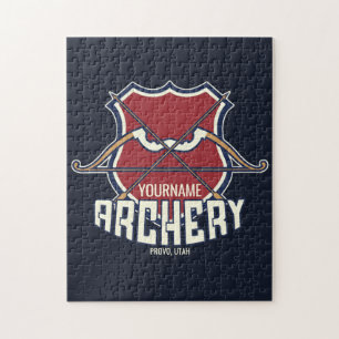 Personalised NAME Archery Sports Recurve Bow Arrow Jigsaw Puzzle