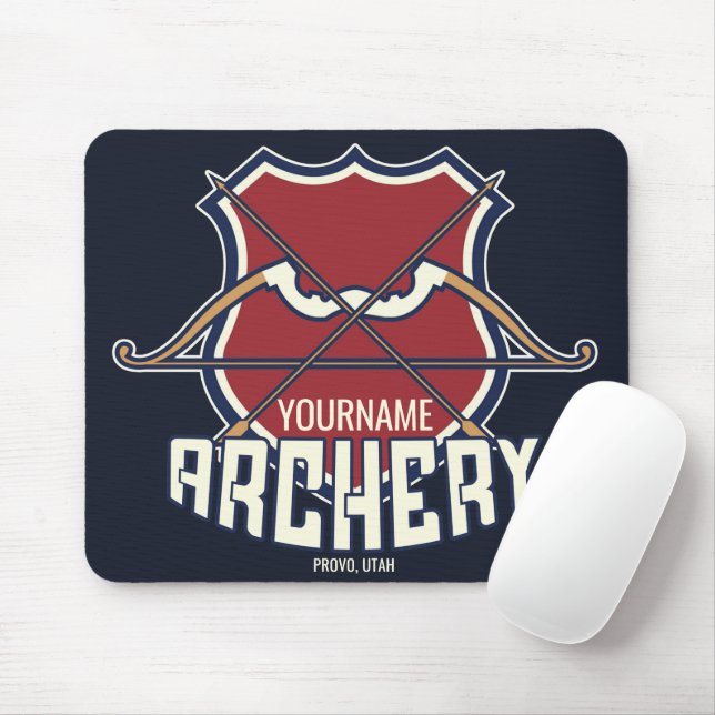 Personalised NAME Archery Sports Recurve Bow Arrow Mouse Mat (With Mouse)