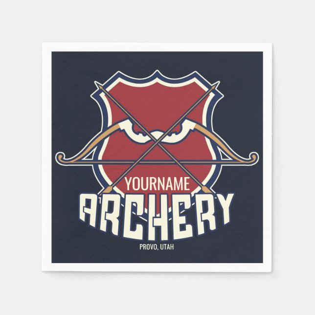 Personalised NAME Archery Sports Recurve Bow Arrow Napkin (Front)