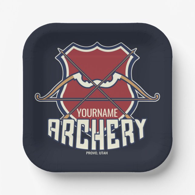 Personalised NAME Archery Sports Recurve Bow Arrow Paper Plate (Front)