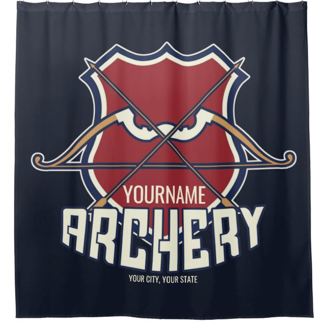 Personalised NAME Archery Sports Recurve Bow Arrow Shower Curtain (Front)