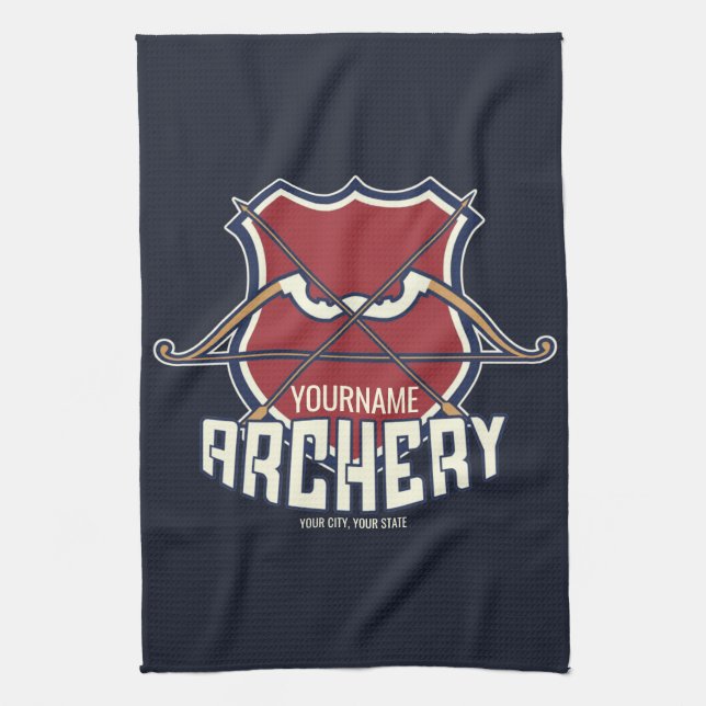 Personalised NAME Archery Sports Recurve Bow Arrow Tea Towel (Vertical)