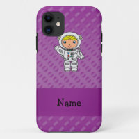 Personalised name astronaut purple polka dots