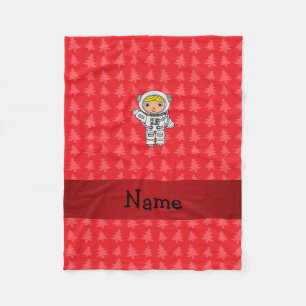 Personalised name astronaut red christmas trees fleece blanket