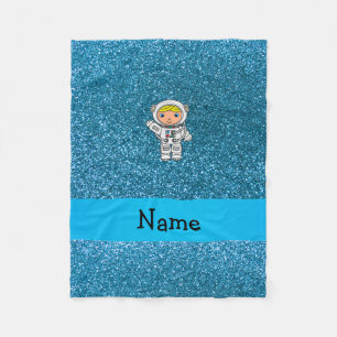 Personalised name astronaut sky blue glitter fleece blanket