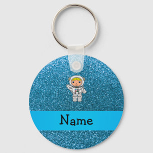 Personalised name astronaut sky blue glitter key ring