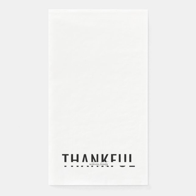 Personalised Name B/W Thankful Holiday Napkin (Front)