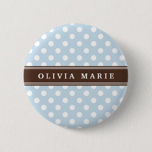Personalised Name Baby Blue Polka Dots Pattern 6 Cm Round Badge