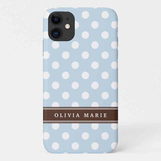 Personalised Name Baby Blue Polka Dots Pattern Case-Mate iPhone Case (Back)