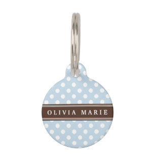 Personalised Name Baby Blue Polka Dots Pattern Pet Tag