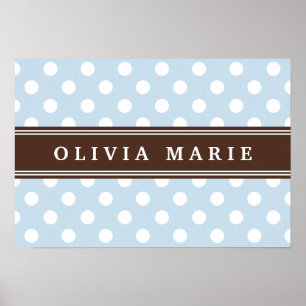 Personalised Name Baby Blue Polka Dots Pattern Poster
