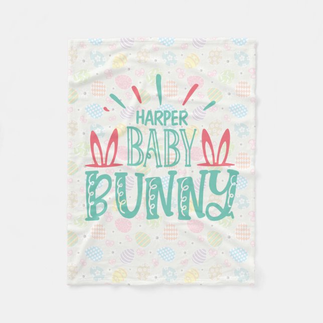 Personalised NAME Baby Bunny Butterfly Easter Eggs Fleece Blanket (Front)