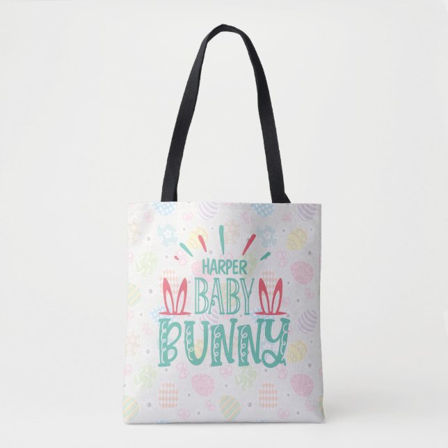 Personalised NAME Baby Bunny Butterfly Easter Eggs Tote Bag (Front)