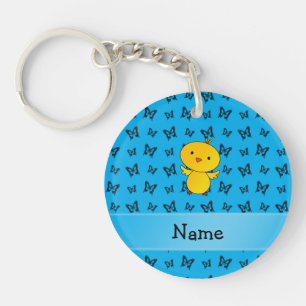Personalised name baby chick blue butterflies key ring